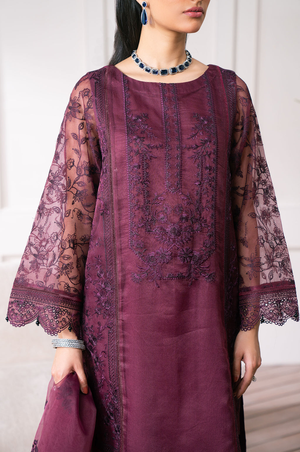 Unstitched 3 Piece Embroidered Semi Formal Suit