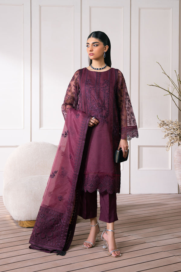 Unstitched 3 Piece Embroidered Semi Formal Suit