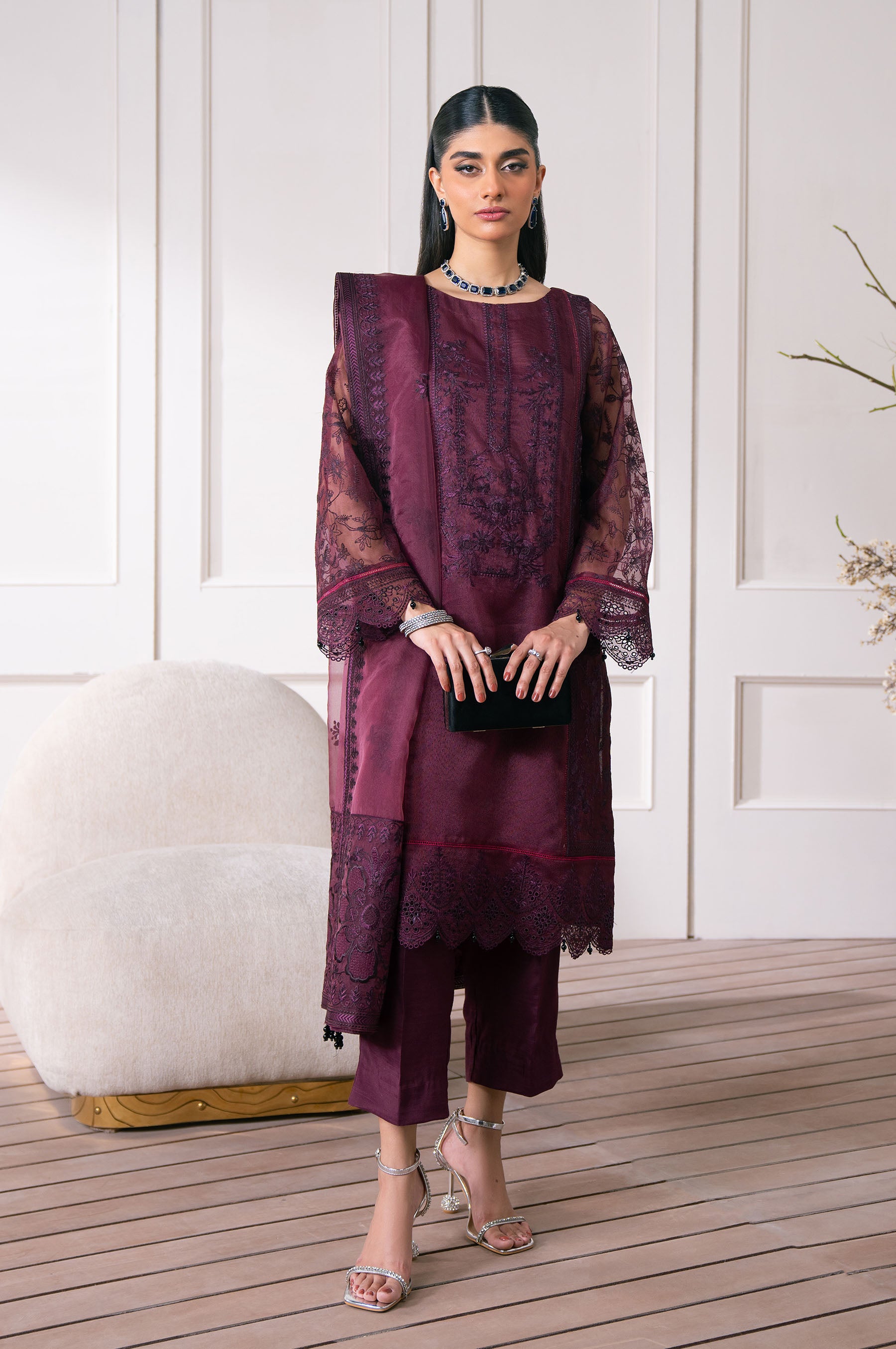 3 Piece Embroidered Semi Formal Suit