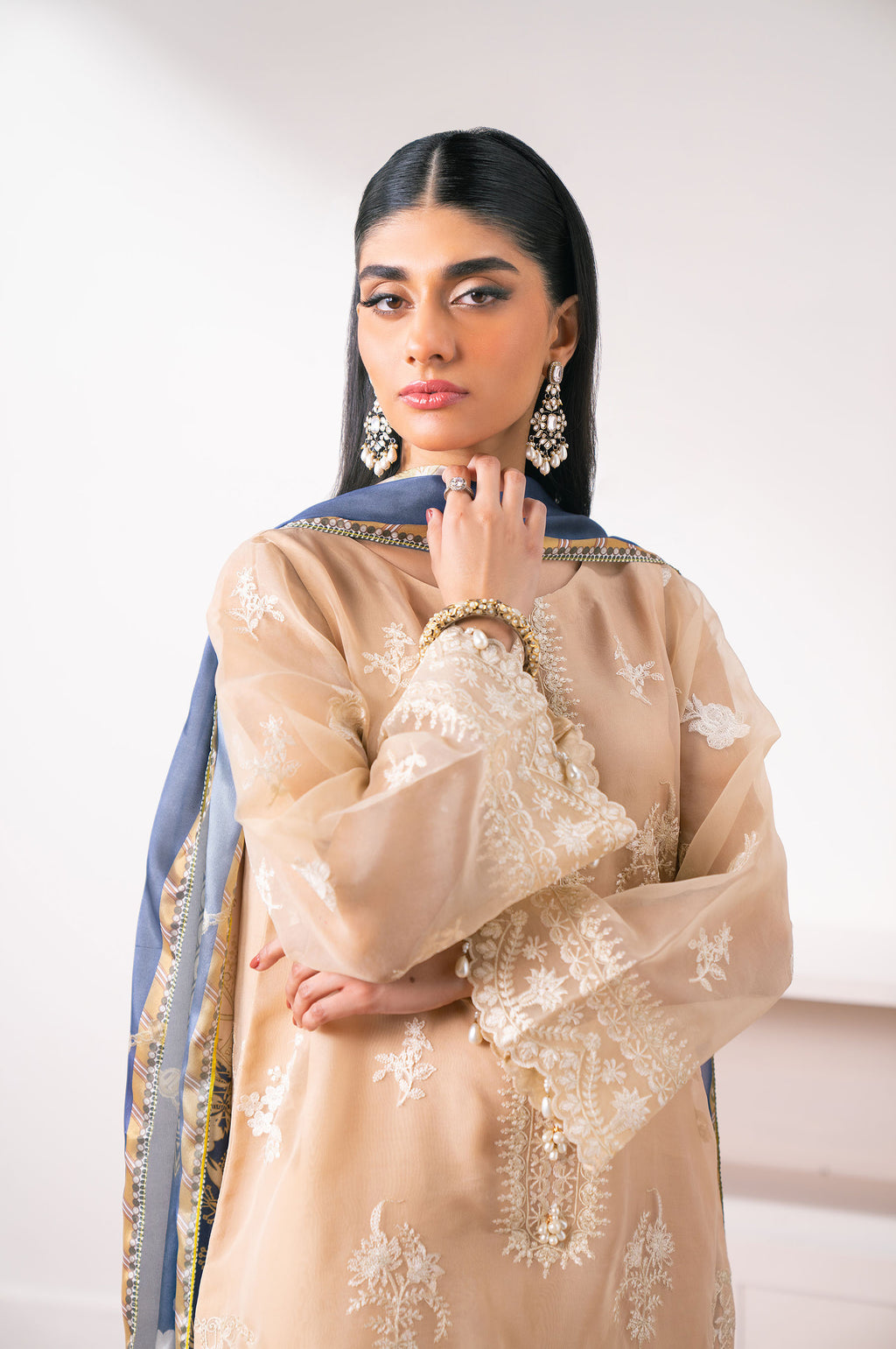 Unstitched 3 Piece Embroidered Semi Formal Suit