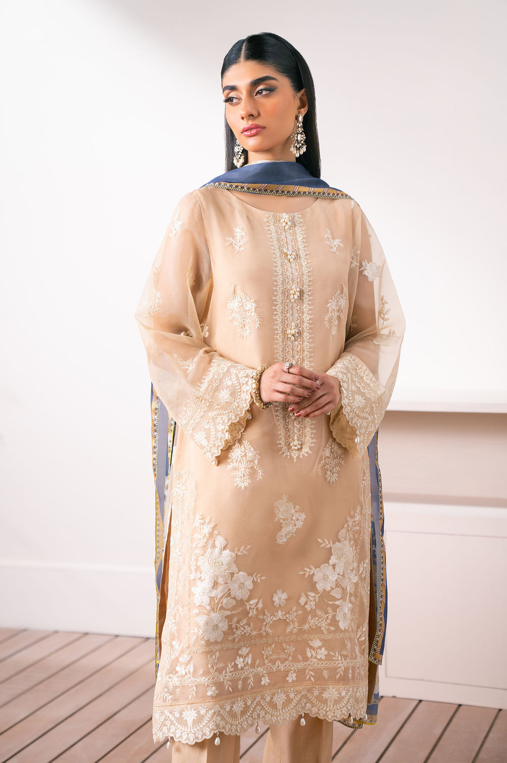 Unstitched 3 Piece Embroidered Semi Formal Suit