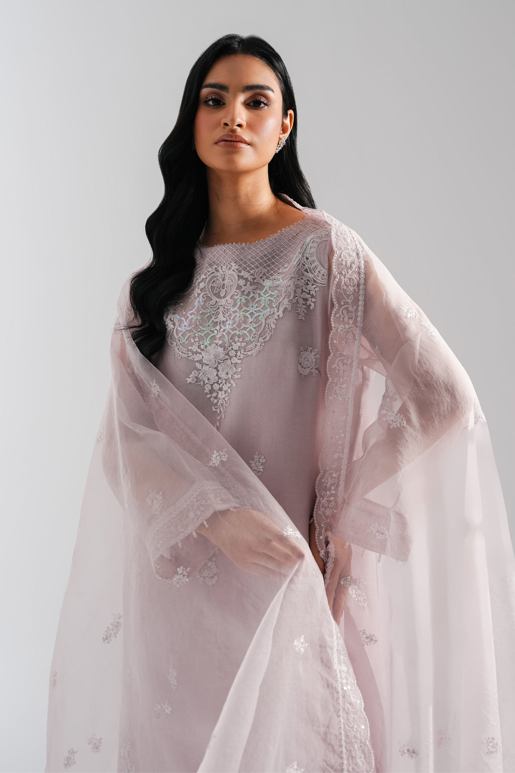 EMBROIDERED ORGANZA STITCHED 3 PIECE SUIT