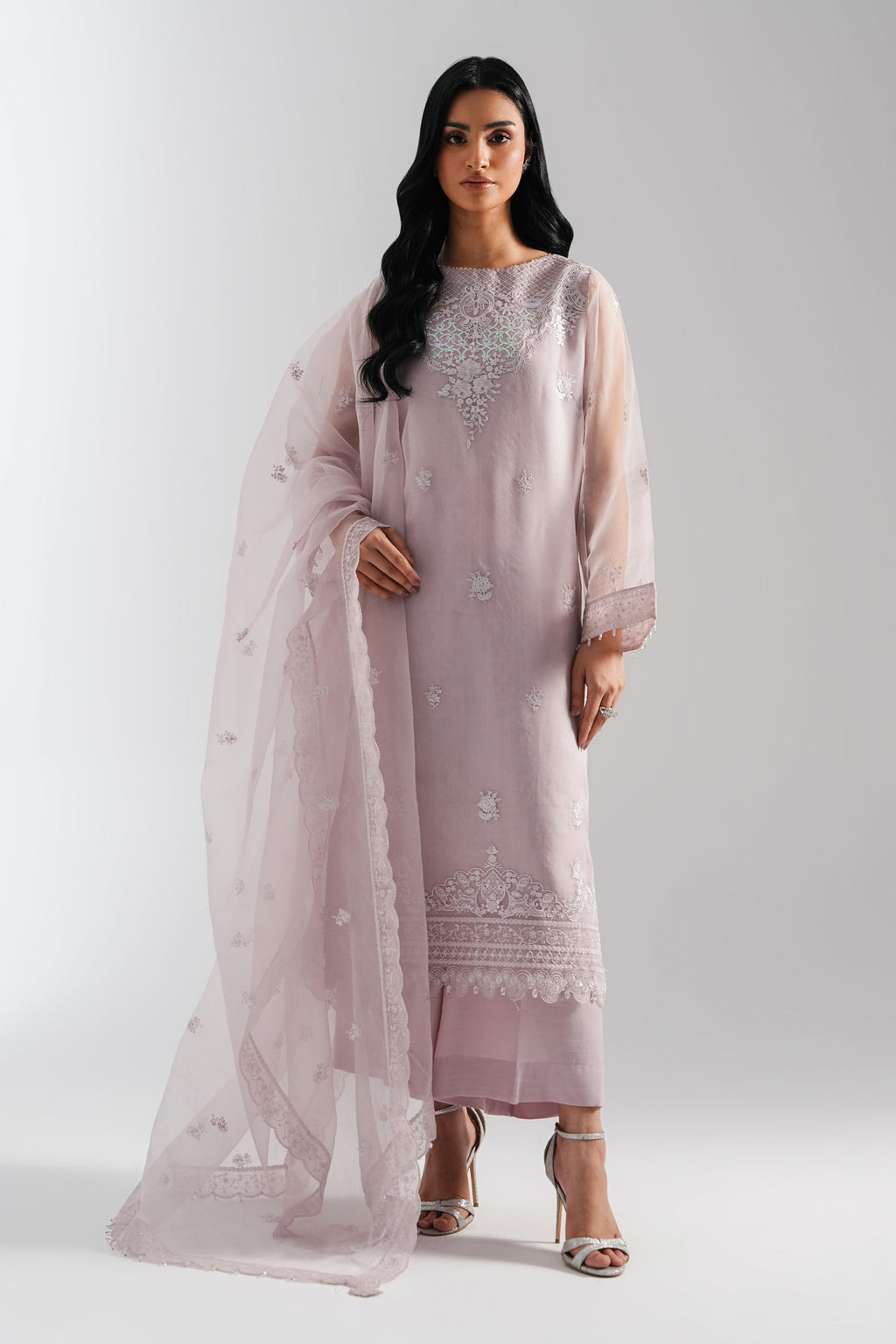 EMBROIDERED ORGANZA STITCHED 3 PIECE SUIT