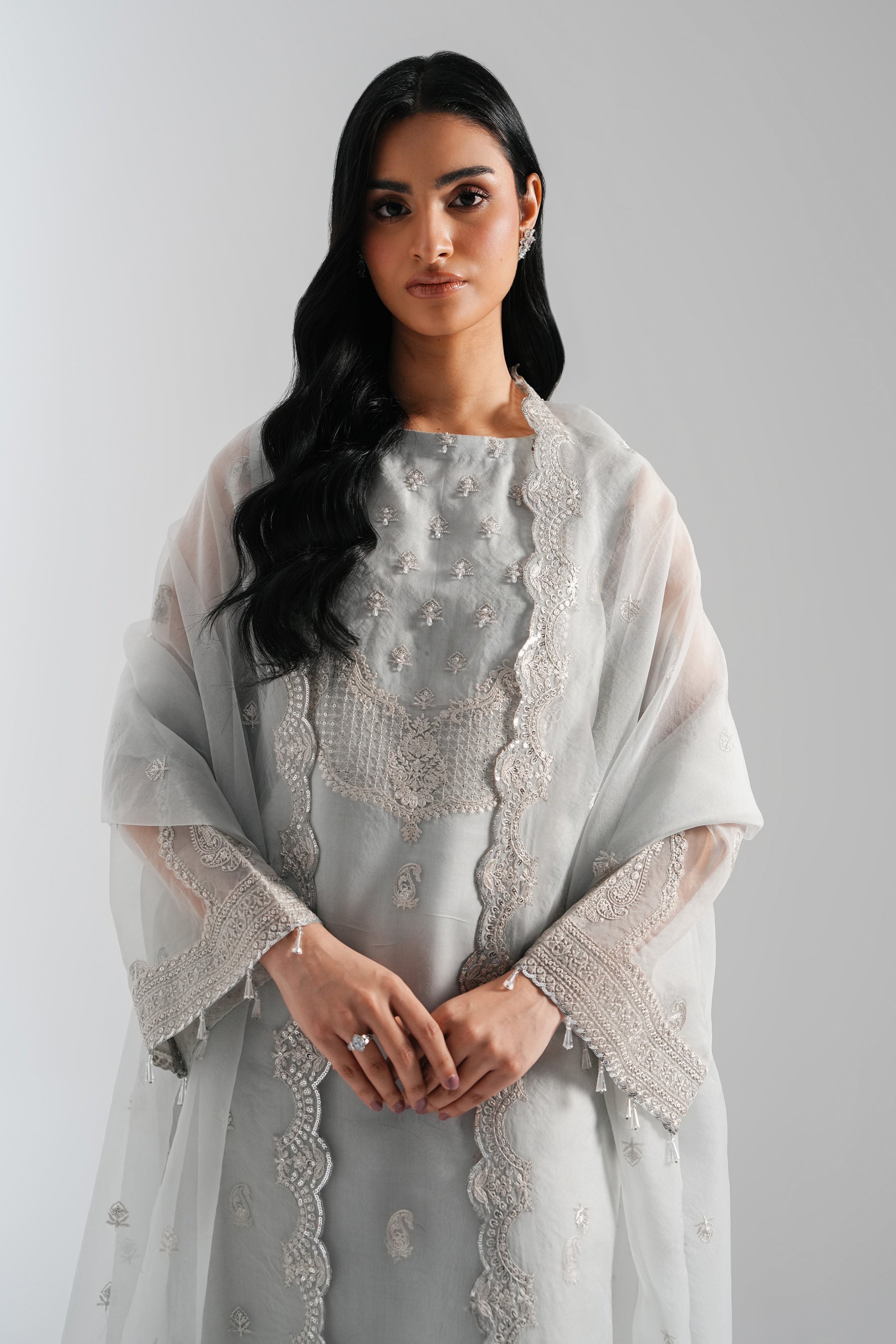 EMBROIDERED ORGANZA STITCHED 3 PIECE SUIT