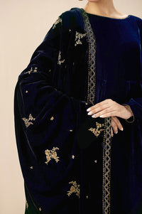 Embroidered Velvet Shawl - Prussian Blue