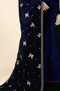 Embroidered Velvet Shawl - Prussian Blue