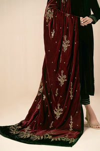 Embroidered Velvet Shawl -  Mahogany