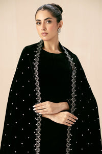 Embroidered Velvet Shawl - Sparkling Black