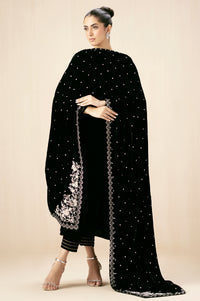 Embroidered Velvet Shawl - Sparkling Black