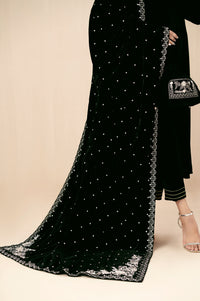 Embroidered Velvet Shawl - Sparkling Black