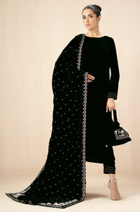 Embroidered Velvet Shawl - Sparkling Black