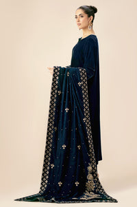 Embroidered Velvet Shawl - Teal