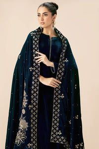 Embroidered Velvet Shawl - Teal