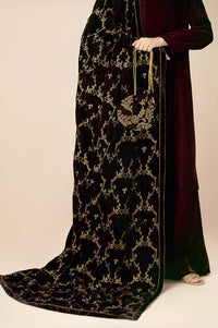 Embroidered Velvet Shawl - Brownish Purple