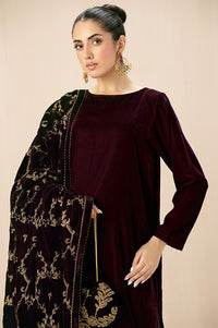 Embroidered Velvet Shawl - Brownish Purple
