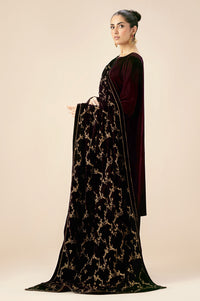 Embroidered Velvet Shawl - Brownish Purple