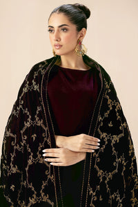 Embroidered Velvet Shawl - Brownish Purple
