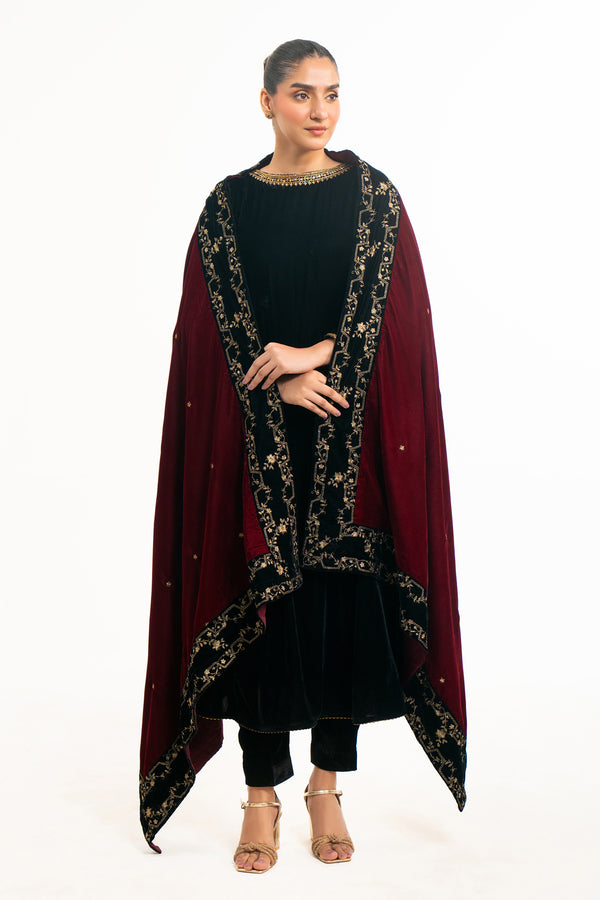 EMBROIDERED VELVET SHAWL