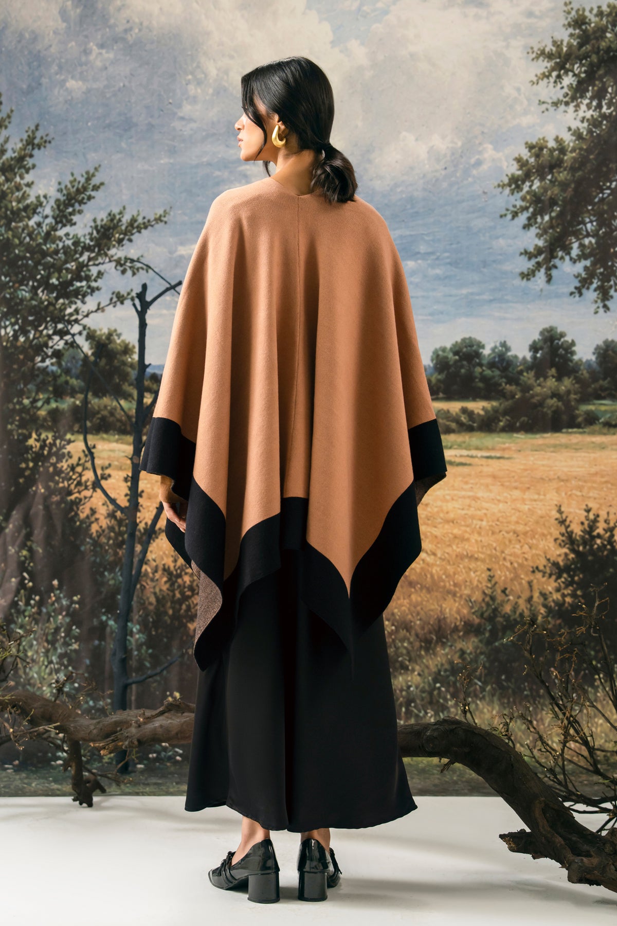 Camel Brown Knitted Cape Shawl for Women by Zeen