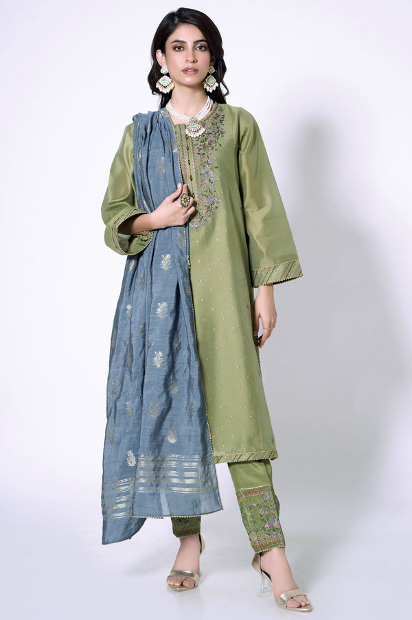 3 Piece Unstitched Embroidered Cotton Net Suit