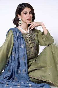 3 Piece Unstitched Embroidered Cotton Net Suit