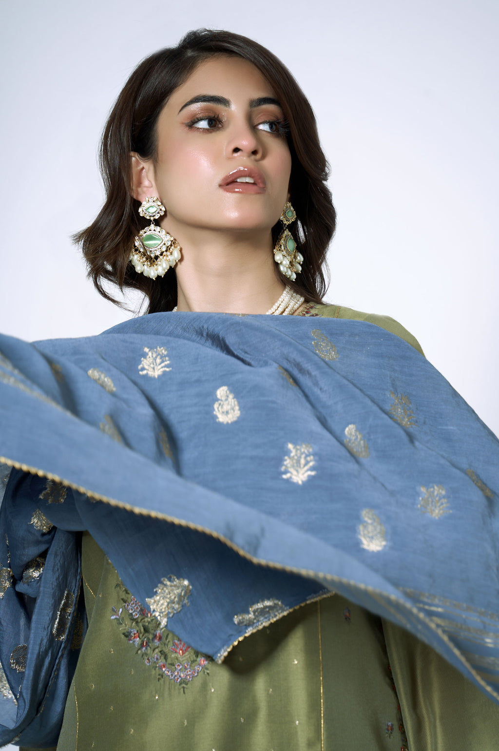3 Piece Unstitched Embroidered Cotton Net Suit