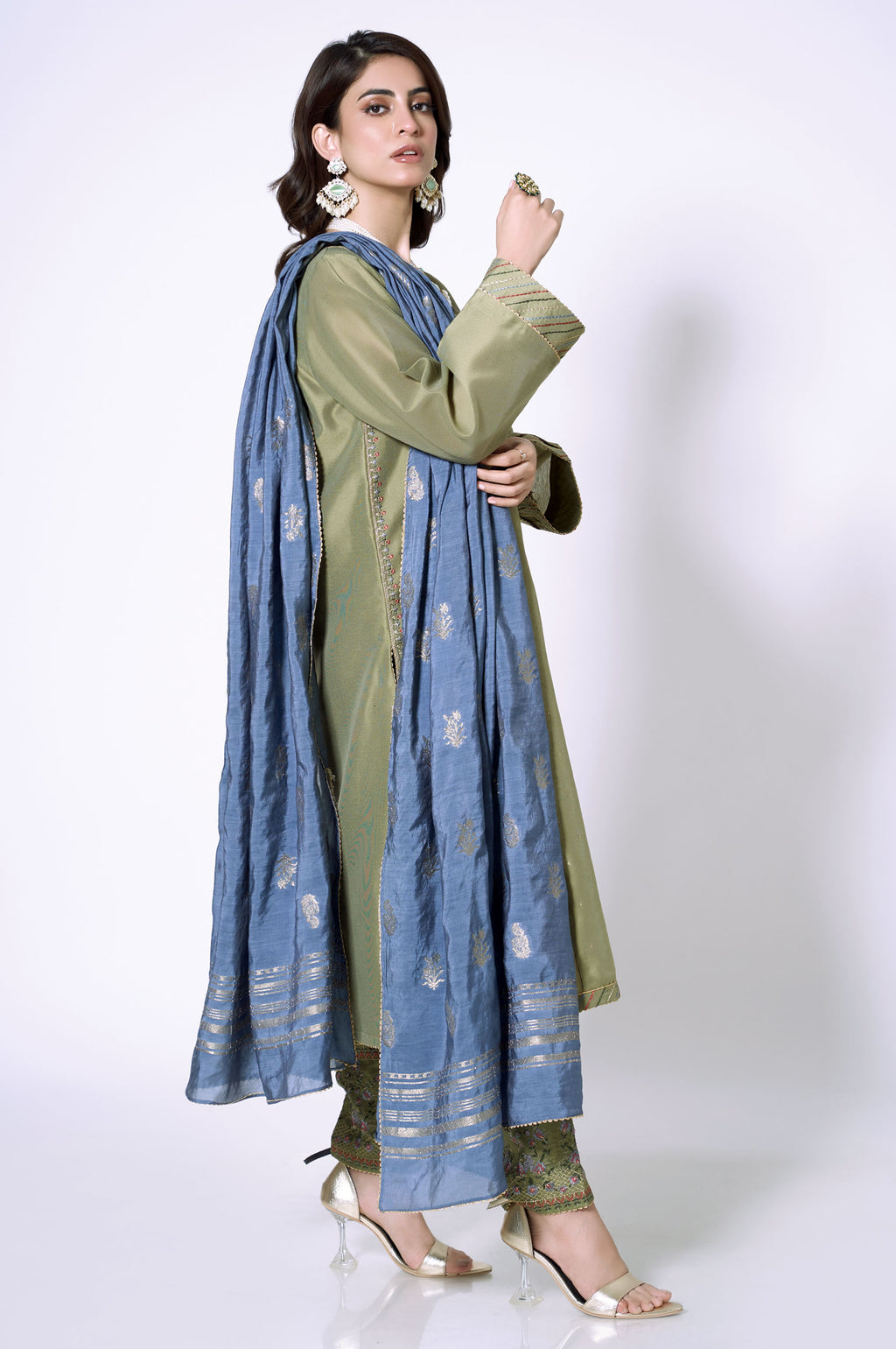 3 Piece Unstitched Embroidered Cotton Net Suit