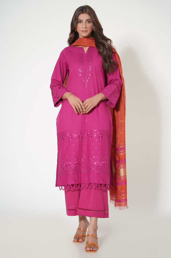 3 Piece Unstitched Embroidered Cambric Suit