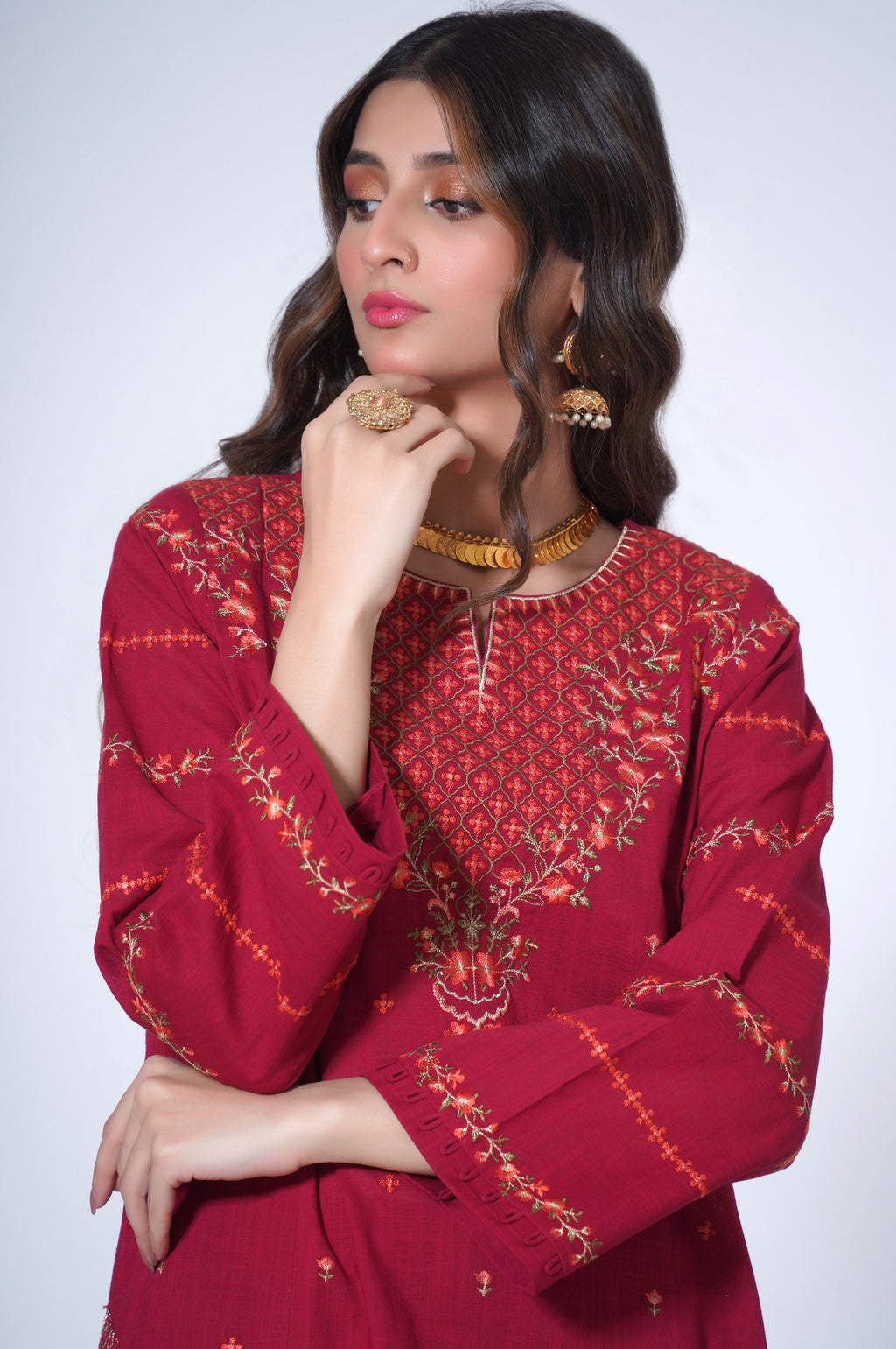 3 Piece Unstitched Embroidered Cotton Slub Suit