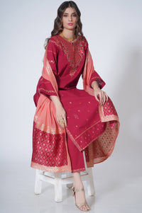3 Piece Unstitched Embroidered Cotton Slub Suit