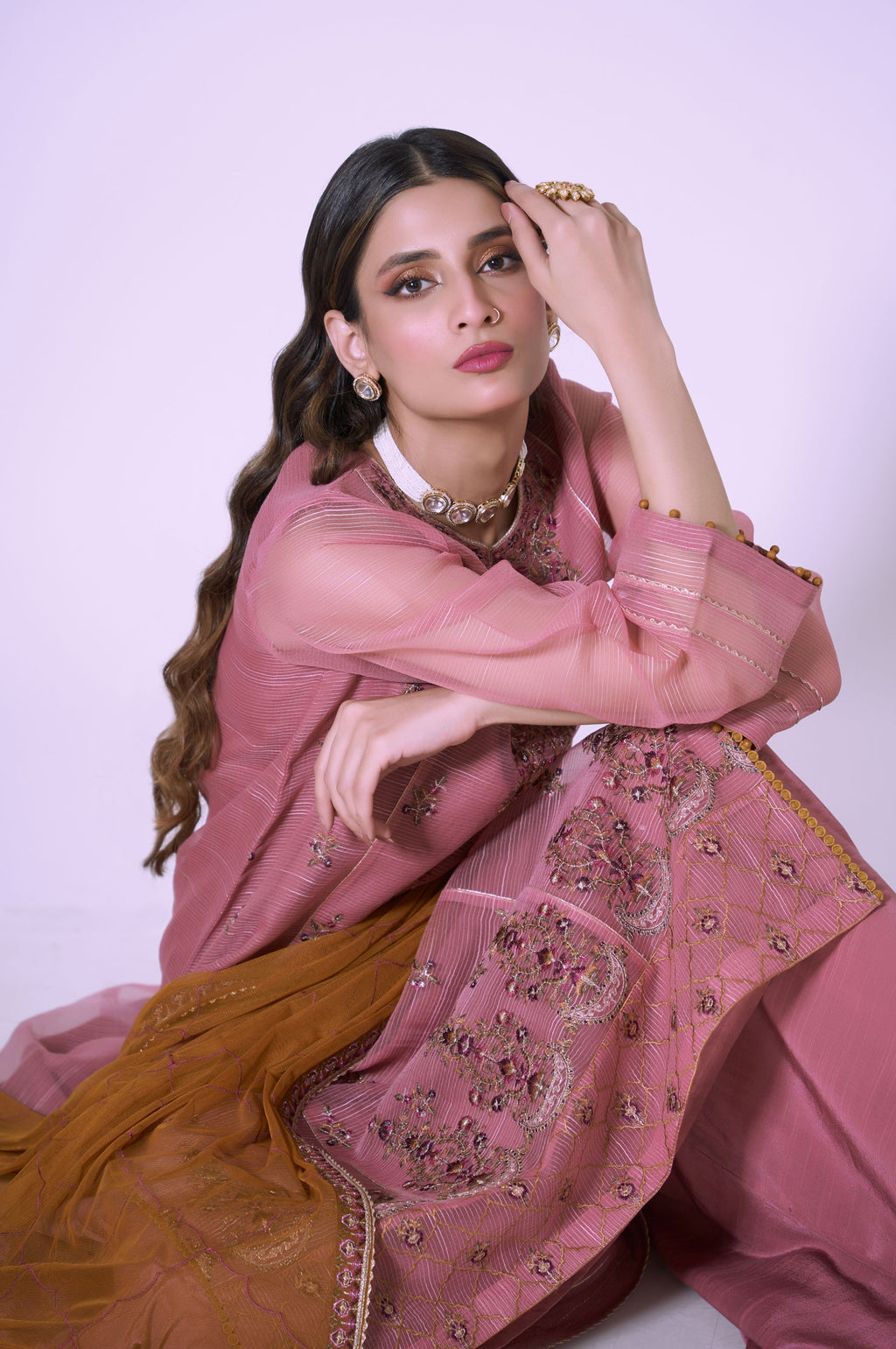 Unstitched 3 Piece Embroidered Textured Organza Suit
