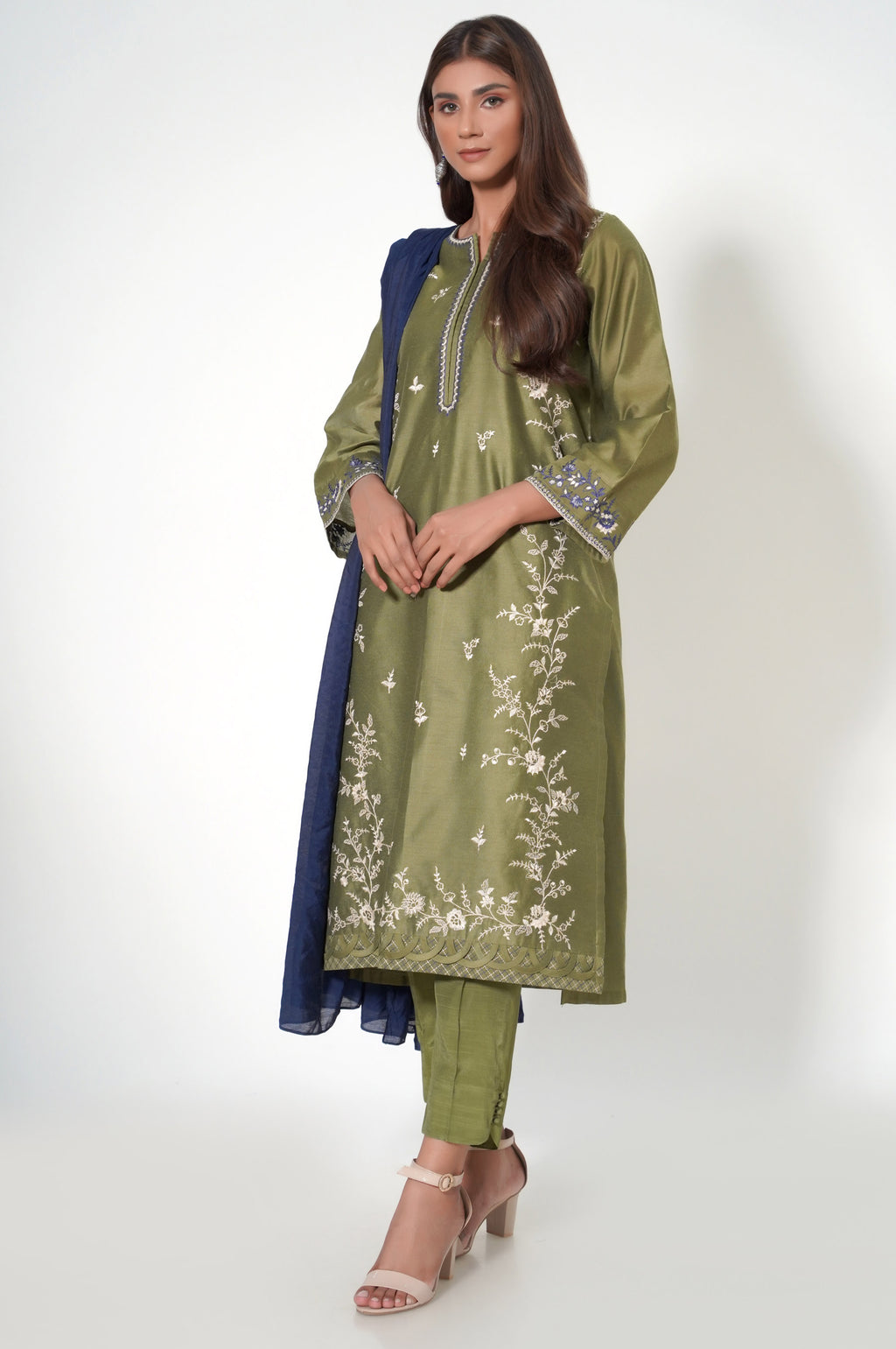 3 Piece Unstitched Embroidered Cotton Net Suit