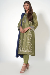 3 Piece Unstitched Embroidered Cotton Net Suit