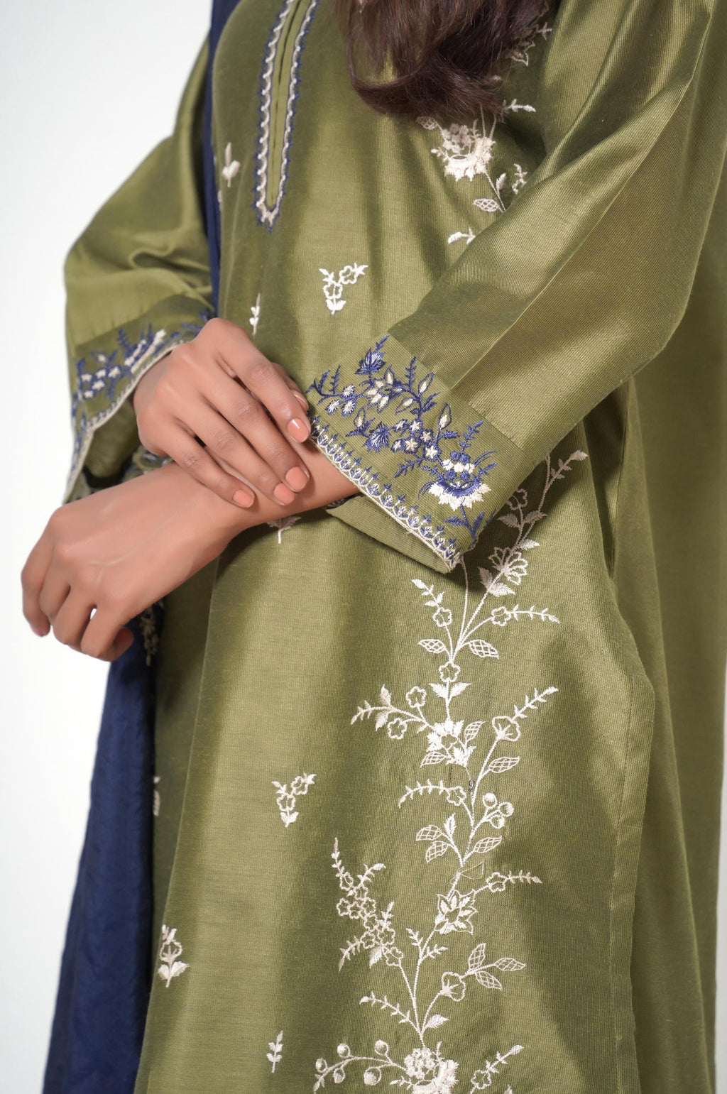 3 Piece Unstitched Embroidered Cotton Net Suit