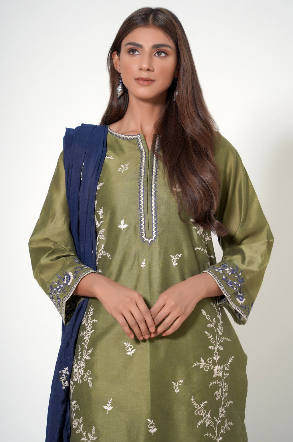 3 Piece Unstitched Embroidered Cotton Net Suit