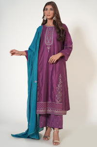 3 Piece Unstitched Embroidered Cotton Net Suit