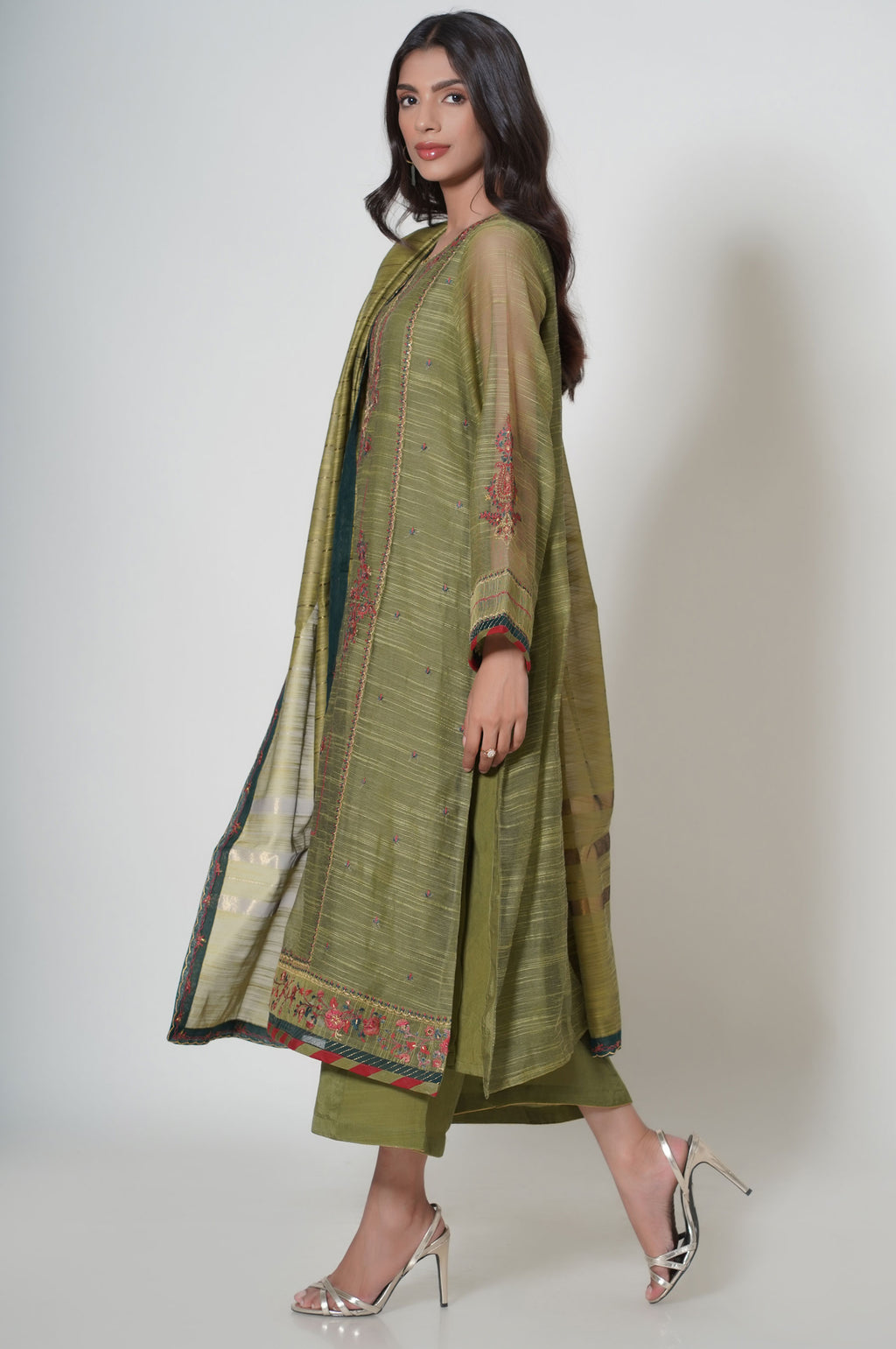 Unstitched 3 Piece Embroidered Slub Khaddi Net Suit