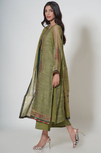 Unstitched 3 Piece Embroidered Slub Khaddi Net Suit
