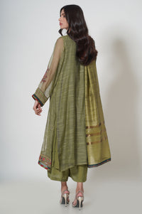Unstitched 3 Piece Embroidered Slub Khaddi Net Suit