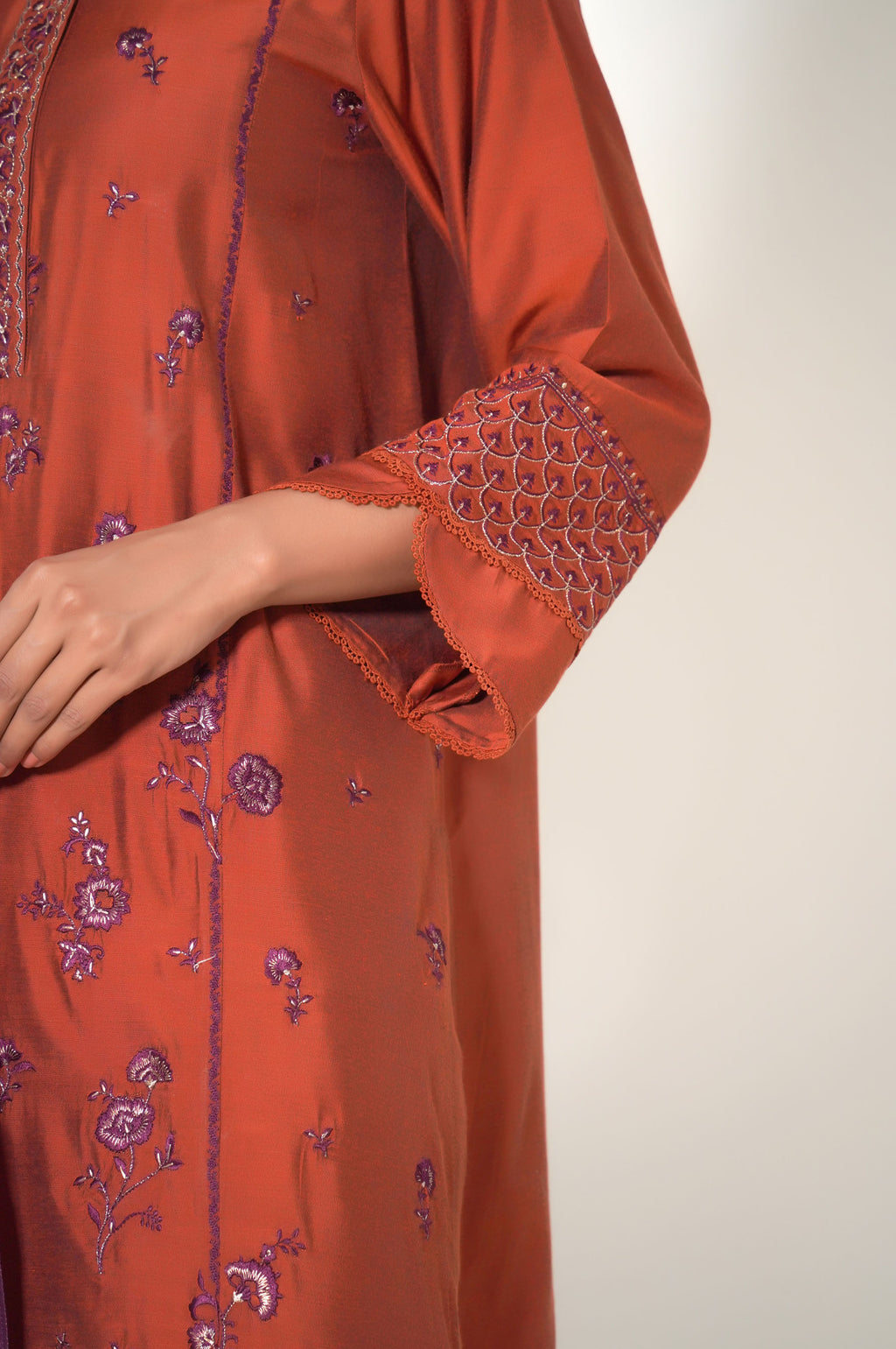 3 Pieces Unstitched Embroidered Cotton Silk Suit