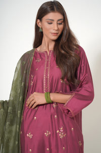 Unstitched 3 Piece Embroidered Cotton Silk Suit