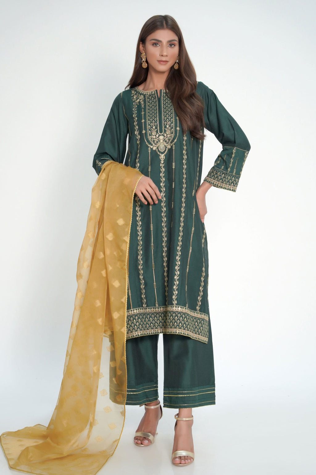 3 Piece Unstitched Embroidered Cotton Silk Suit