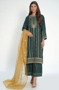 3 Piece Unstitched Embroidered Cotton Silk Suit