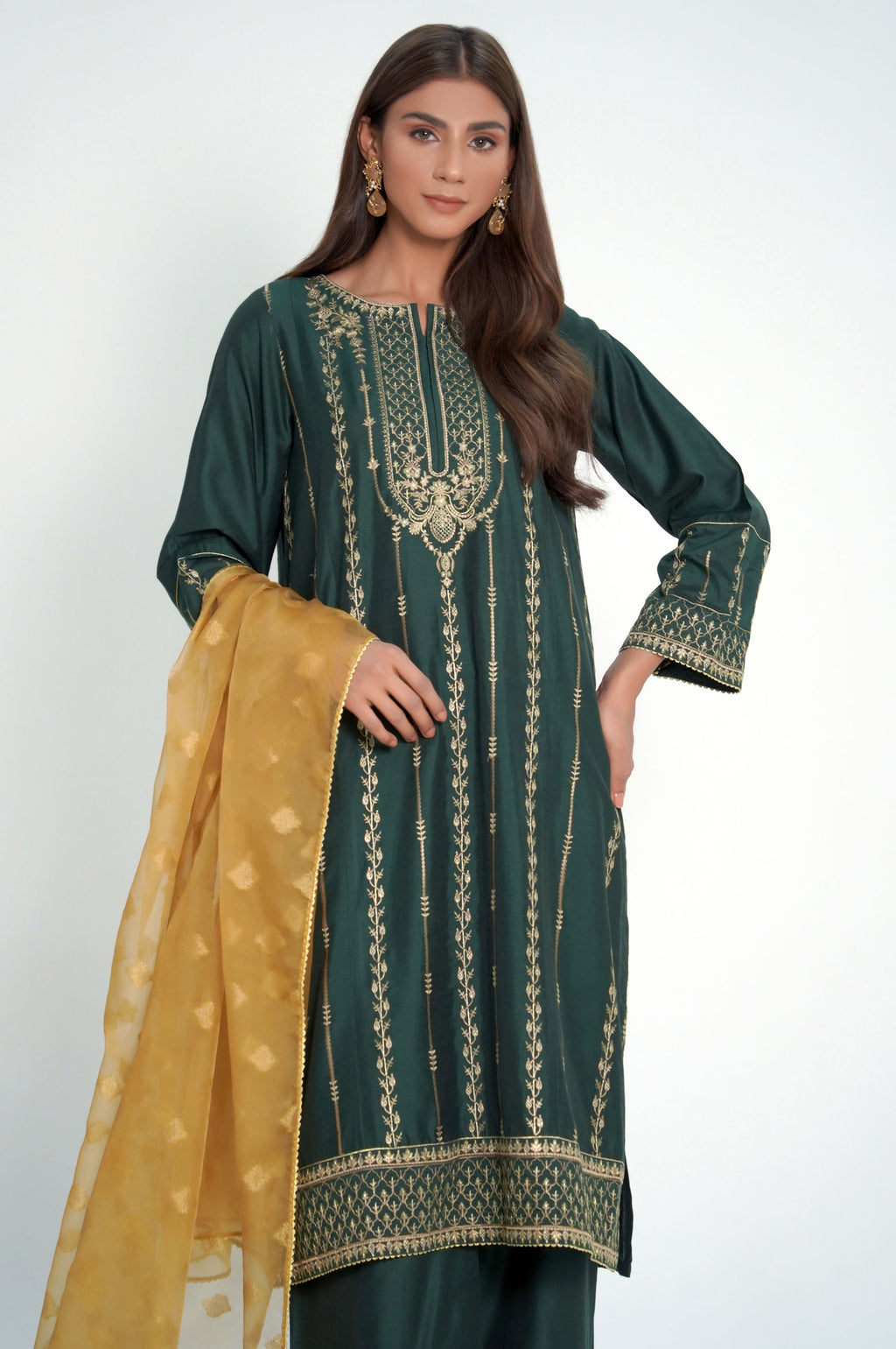 3 Piece Unstitched Embroidered Cotton Silk Suit