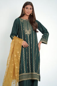 3 Piece Unstitched Embroidered Cotton Silk Suit