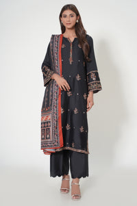 3 Piece Unstitched Embroidered Cotton Satin Suit