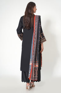 3 Piece Unstitched Embroidered Cotton Satin Suit