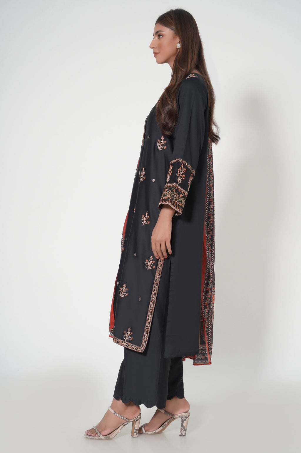 3 Piece Unstitched Embroidered Cotton Satin Suit