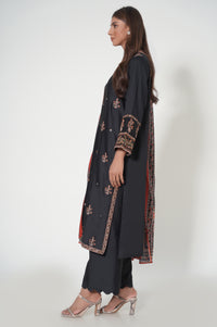 3 Piece Unstitched Embroidered Cotton Satin Suit