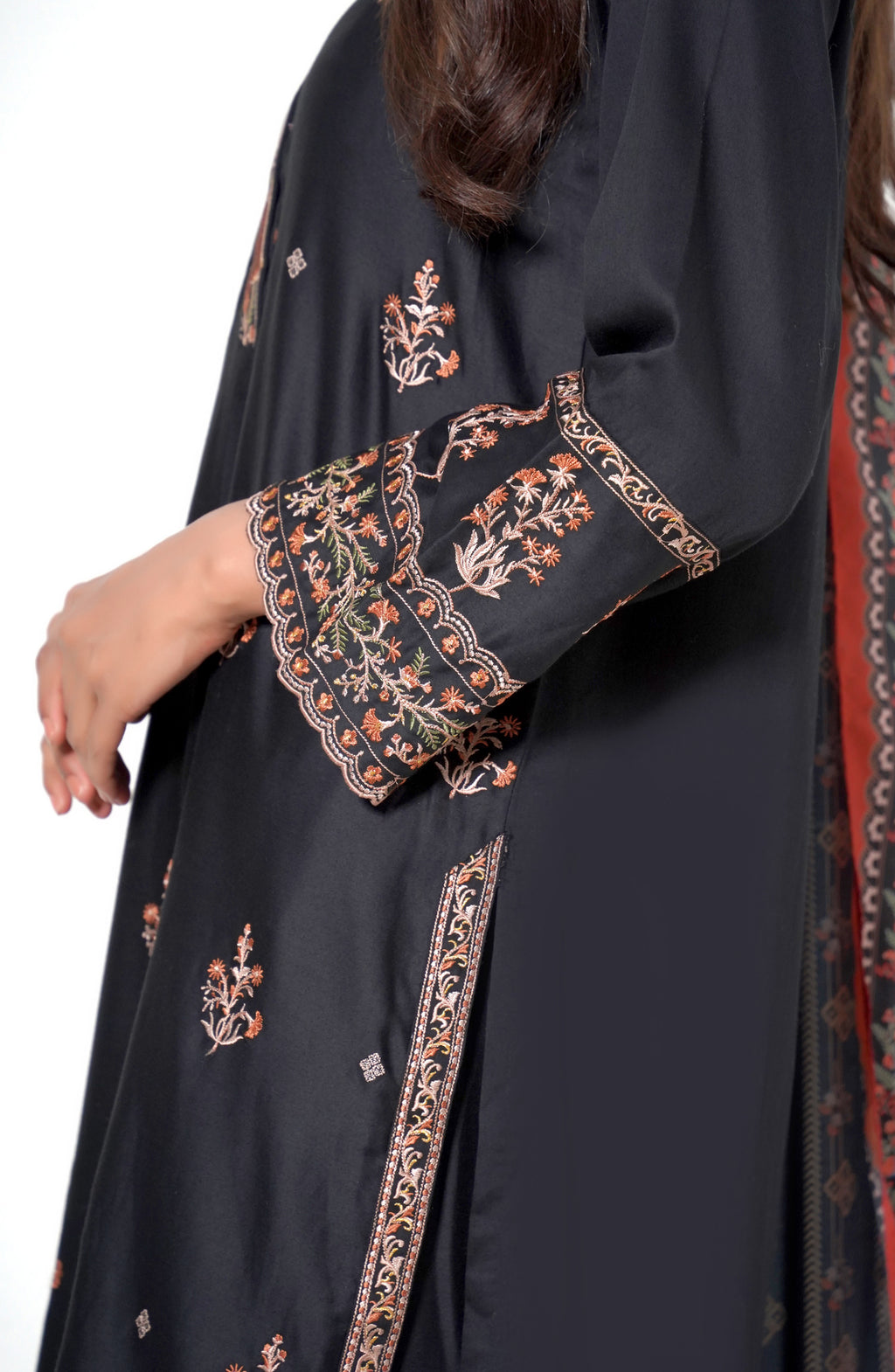 3 Piece Unstitched Embroidered Cotton Satin Suit